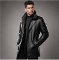 Men's Midnight Leather Car Coat — Full-Grain, Notched Lapel, Fleece-Lined — Valendrua