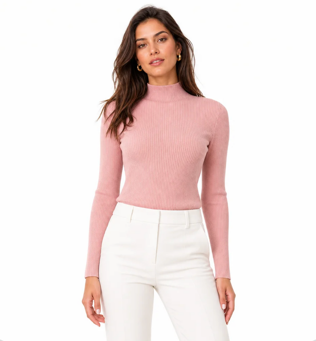 Women's Ribbed Mock-Neck Sweater — Slim Fit, Fine-Gauge Knit, Long Sleeve — Valendrua
