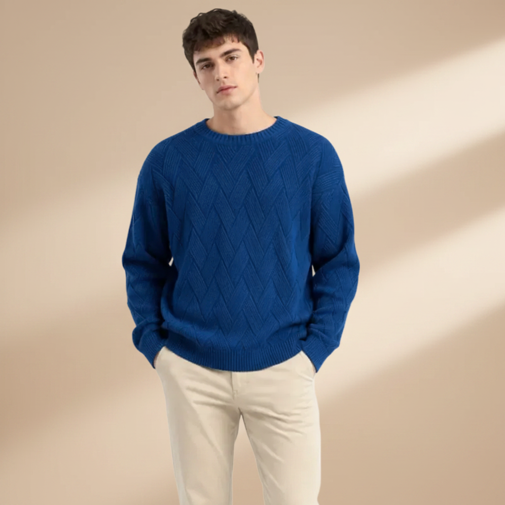 Mens Textured Knit Crew-Neck Sweater