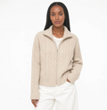 Women's Cable-Knit Zip Cardigan — Funnel Collar, Full-Length Zip, Cashmere — Valendrua