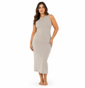 Women's Ribbed Knit Midi Dress — Sleeveless, Crew Neck, Body-Skimming — Valendrua