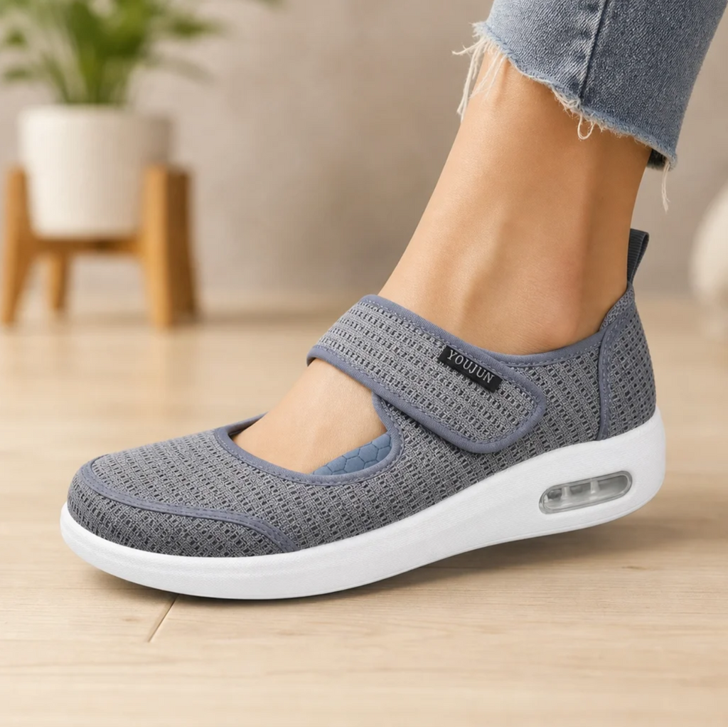 Wide-Fit Mesh Walking Shoe — Adjustable Strap, Air-Pocket Sole, Lightweight — Valendrua Ease Walker