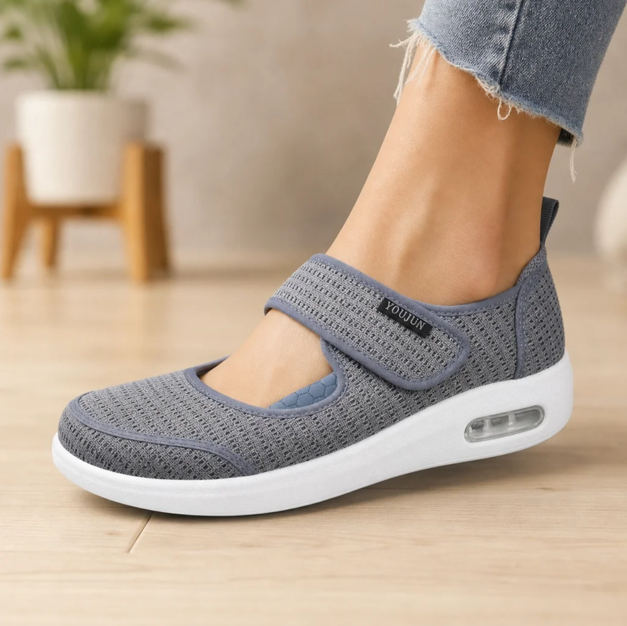 Wide-Fit Mesh Walking Shoe — Adjustable Strap, Air-Pocket Sole, Lightweight — Valendrua Ease Walker