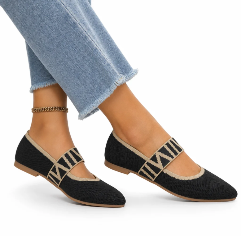 Women's Knit Pointed-Toe Ballet Flat — Stretch Upper, Elastic Strap, Foldable — Valendrua Demi