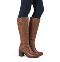 Women's Knee-High Riding Boot — Slouchy Shaft, Block Heel, Buckle Detail — Valendrua Cavalier