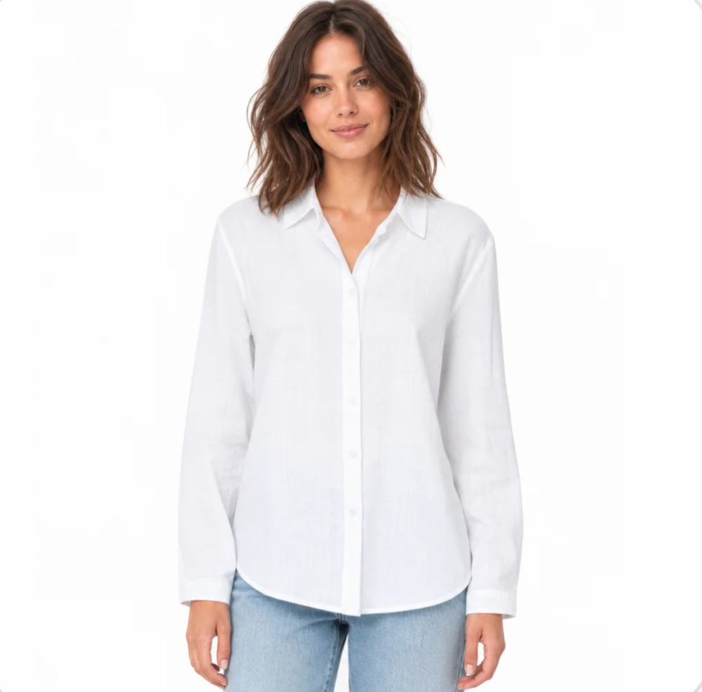Women's Linen-Blend Button-Down Shirt — Relaxed Loose Fit, Lapel Collar — Valendrua Mirren
