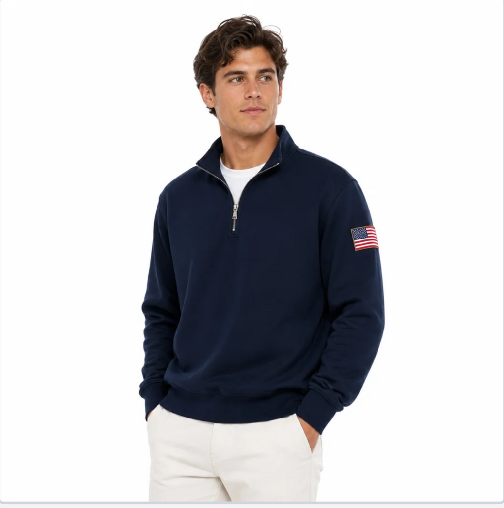 Men's Quarter-Zip Pullover Sweatshirt — Funnel Collar, Relaxed Fit — Valendrua Pembrok