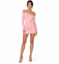 Women's Off-the-Shoulder Mini Dress — Asymmetric Neckline, Long Sleeves — Valendrua Solène