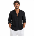 Men's Band-Collar Popover Shirt — Relaxed Fit, Warm-Weather Weave — Valendrua Easton