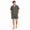 Men's Short-Sleeve Pajama Set — Piped Camp Collar Top & Shorts, Summer Loungewear — Valendrua Sutton