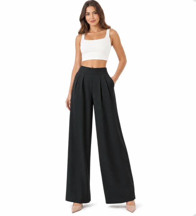 Women's High-Rise Wide-Leg Pleated Trousers — Fluid Drape, Side Pockets — Valendrua