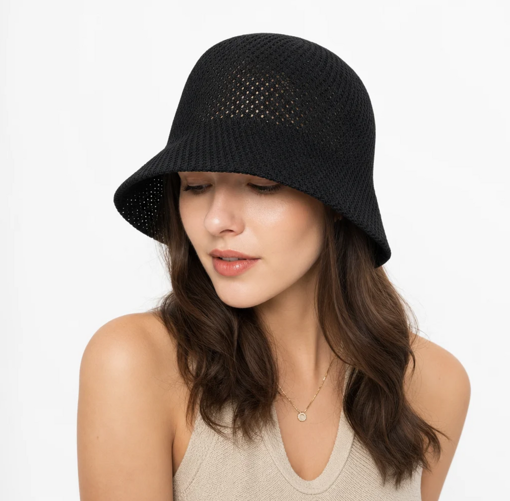 Women's Open-Weave Knit Bucket Hat — Packable, Tapered Crown — Valendrua Corbett
