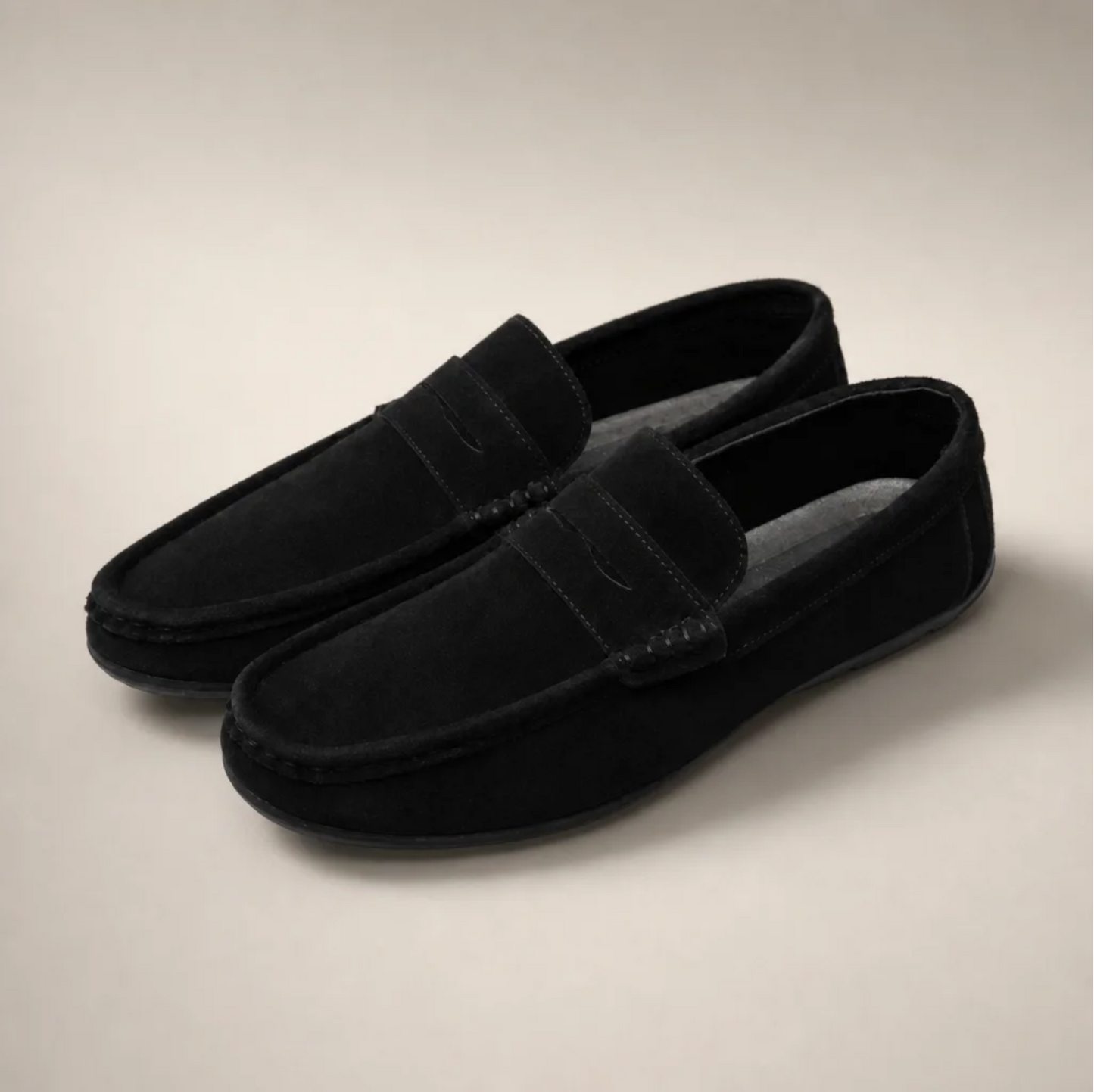 Men's Suede Penny Loafer — Driving Sole, Slip-On — Valendrua Marlow