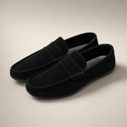 Men's Suede Penny Loafer — Driving Sole, Slip-On — Valendrua Marlow