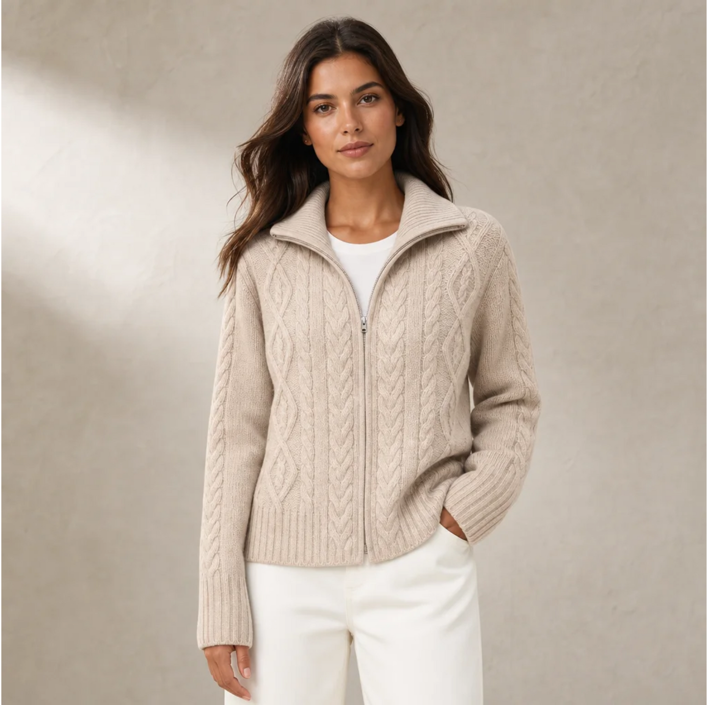 Cable-Knit Zip Cardigan
