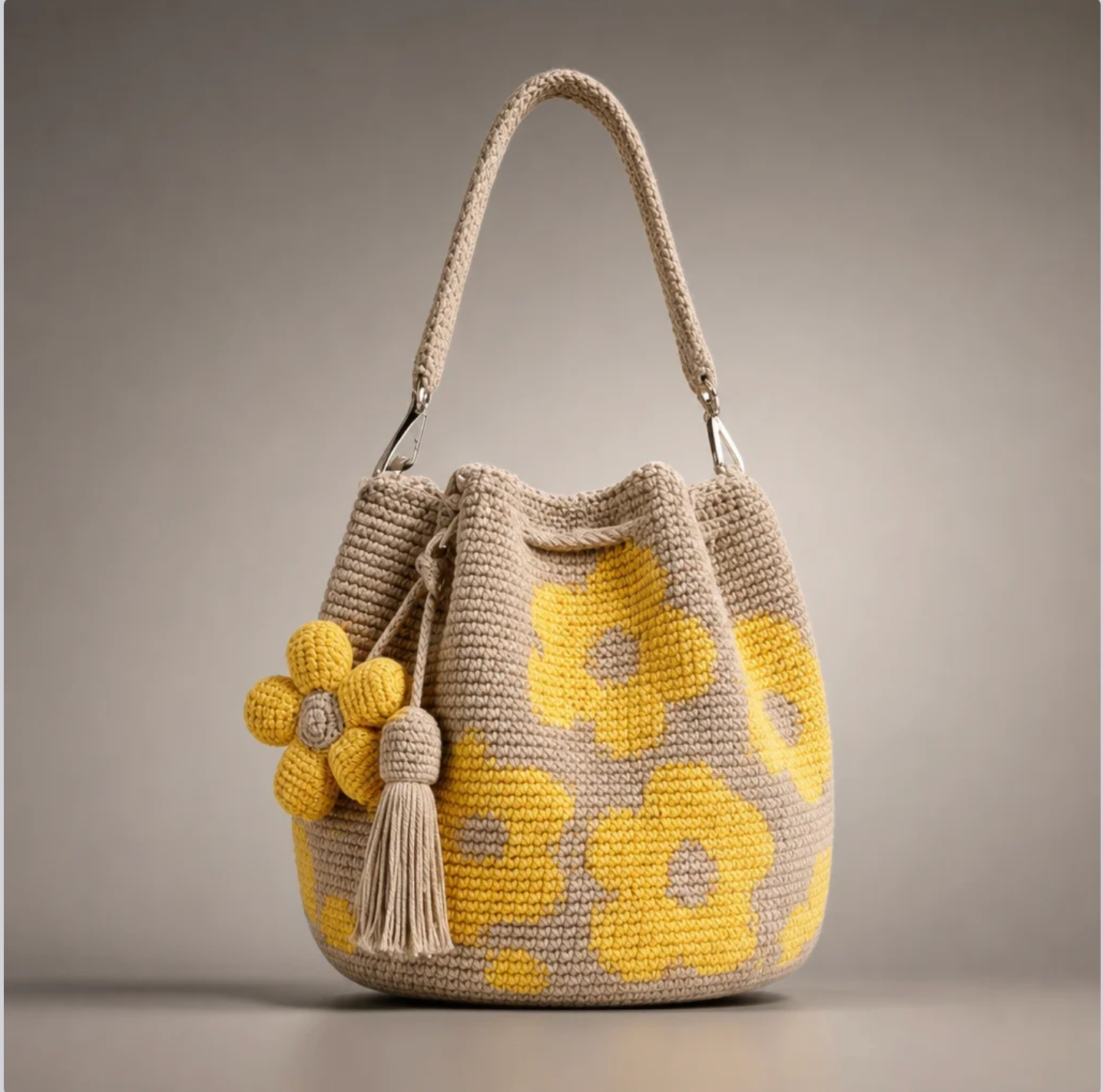 Handmade Crochet Flower Tote Bag — Floral Knit, Pendant Option — Valendrua