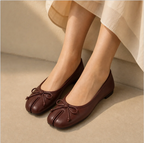 Women's Split-Toe Bow Ballet Flats — Tabi-Style, Knotted Bow, Low Block Heel — Valendrua