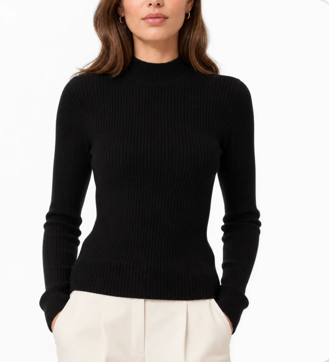 Women's Ribbed Mock-Neck Sweater — Slim Fit, Fine-Gauge Knit, Long Sleeve — Valendrua