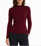 Women's Ribbed Mock-Neck Sweater — Slim Fit, Fine-Gauge Knit, Long Sleeve — Valendrua