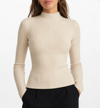 Women's Ribbed Mock-Neck Sweater — Slim Fit, Fine-Gauge Knit, Long Sleeve — Valendrua
