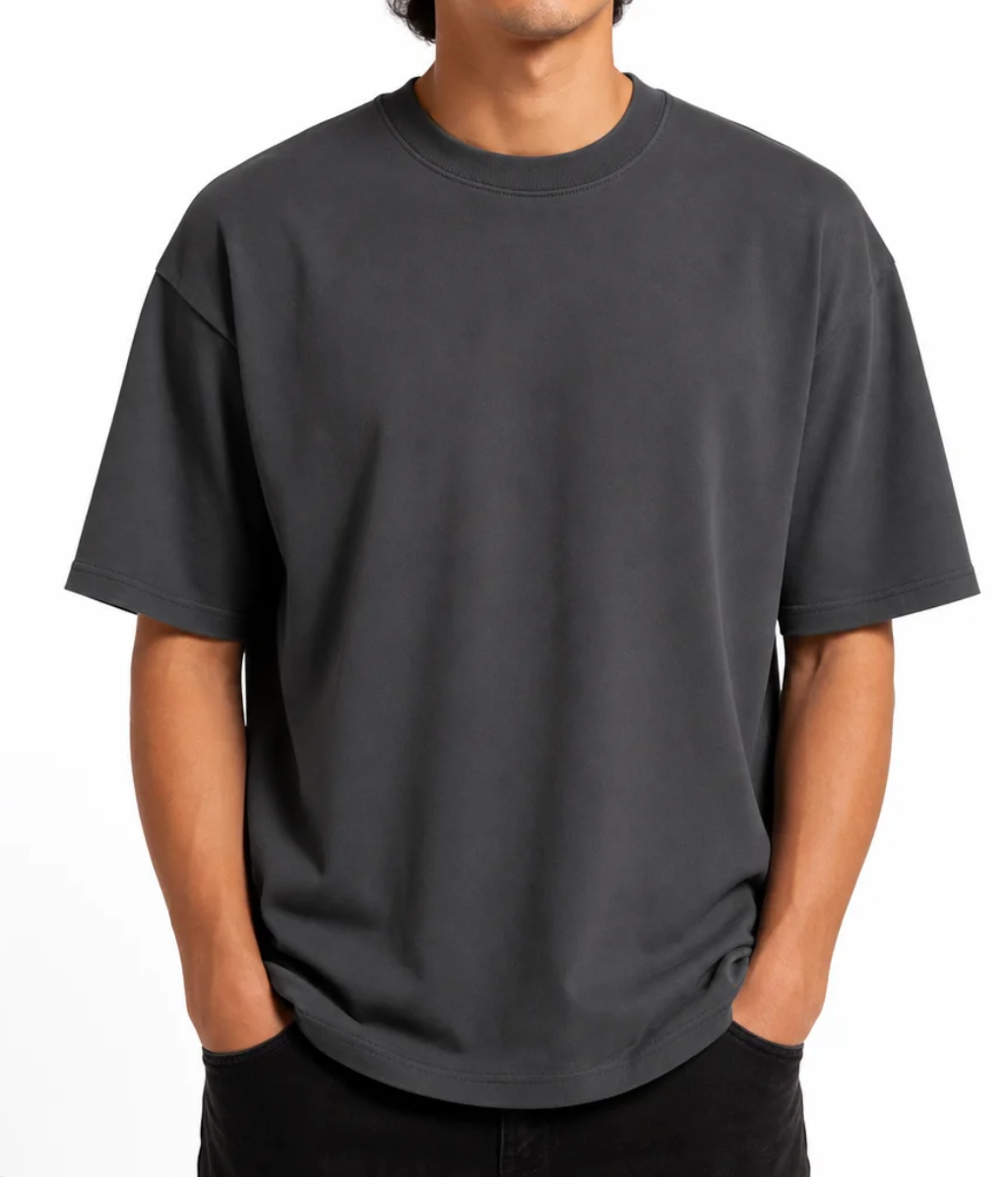 Men's Heavyweight Boxy T-Shirt — Drop Shoulder, Ribbed Crew Neck, Structured Fit — Valendrua