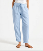 Women's Washed Linen Drawstring Pants — Relaxed Fit, Cropped, Rolled Cuff — Valendrua