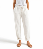 Women's Washed Linen Drawstring Pants — Relaxed Fit, Cropped, Rolled Cuff — Valendrua
