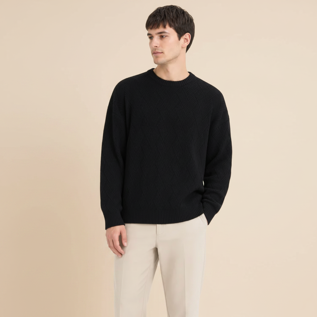 Mens Textured Knit Crew-Neck Sweater
