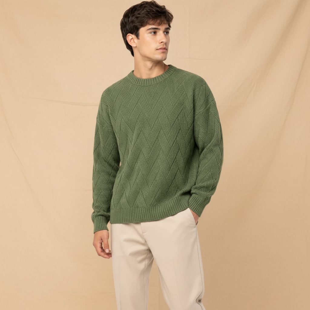 Mens Textured Knit Crew-Neck Sweater