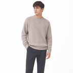 Men's Textured Chevron Knit Crew-Neck Sweater — Ribbed Trims, Mid-Weight — Valendrua