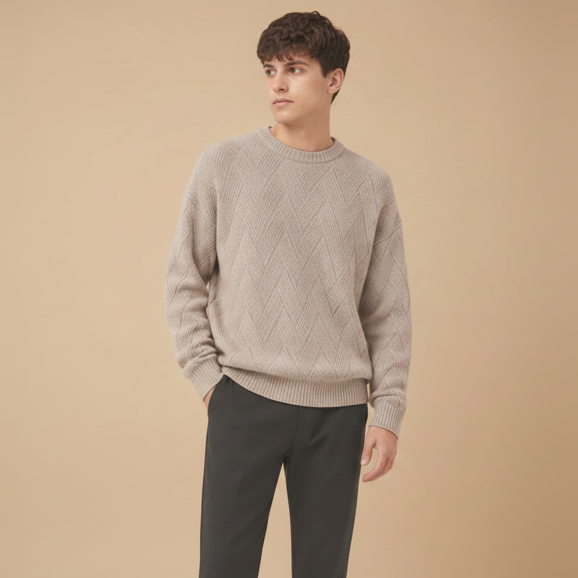 Mens Textured Knit Crew-Neck Sweater