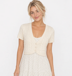 Women's Cropped Cable-Knit Cardigan — V-Neck, Button Front, Short Sleeve — Valendrua