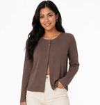 Women's Fine-Rib Button-Top Cardigan — Crew Neck, Long Sleeve, Lightweight — Valendrua
