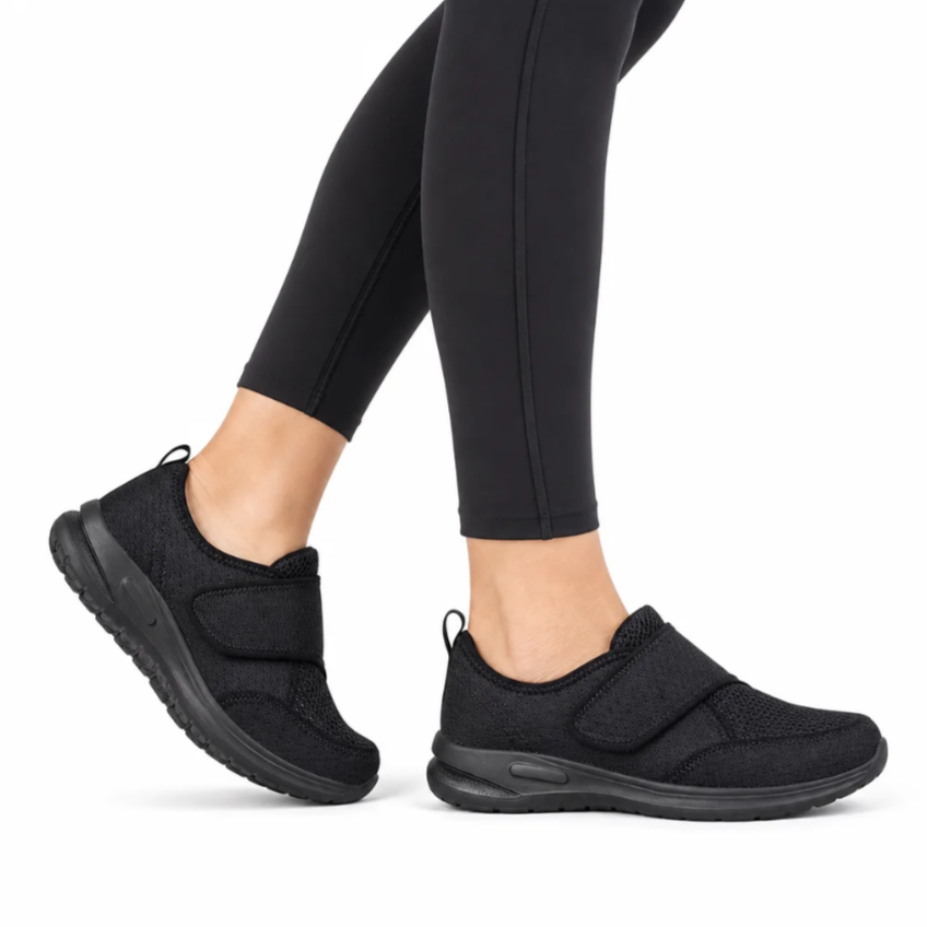 Women's Knit-Mesh Strap Trainer — Wide Fit, Cushioned Footbed, Easy On-Off — Valendrua Trainer