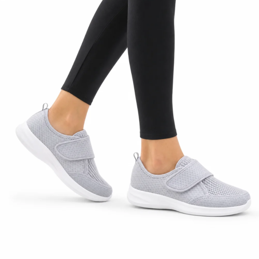 Women's Knit-Mesh Strap Trainer — Wide Fit, Cushioned Footbed, Easy On-Off — Valendrua Trainer