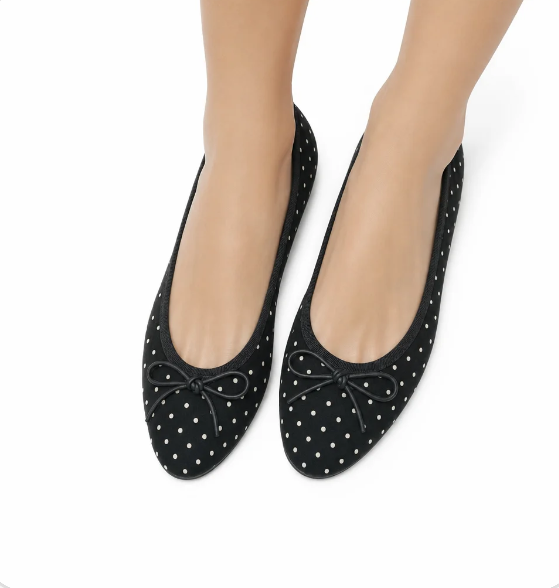 Women's Polka-Dot Ballet Flat — Bow Detail, Square Toe, Foldable — Valendrua Bardot