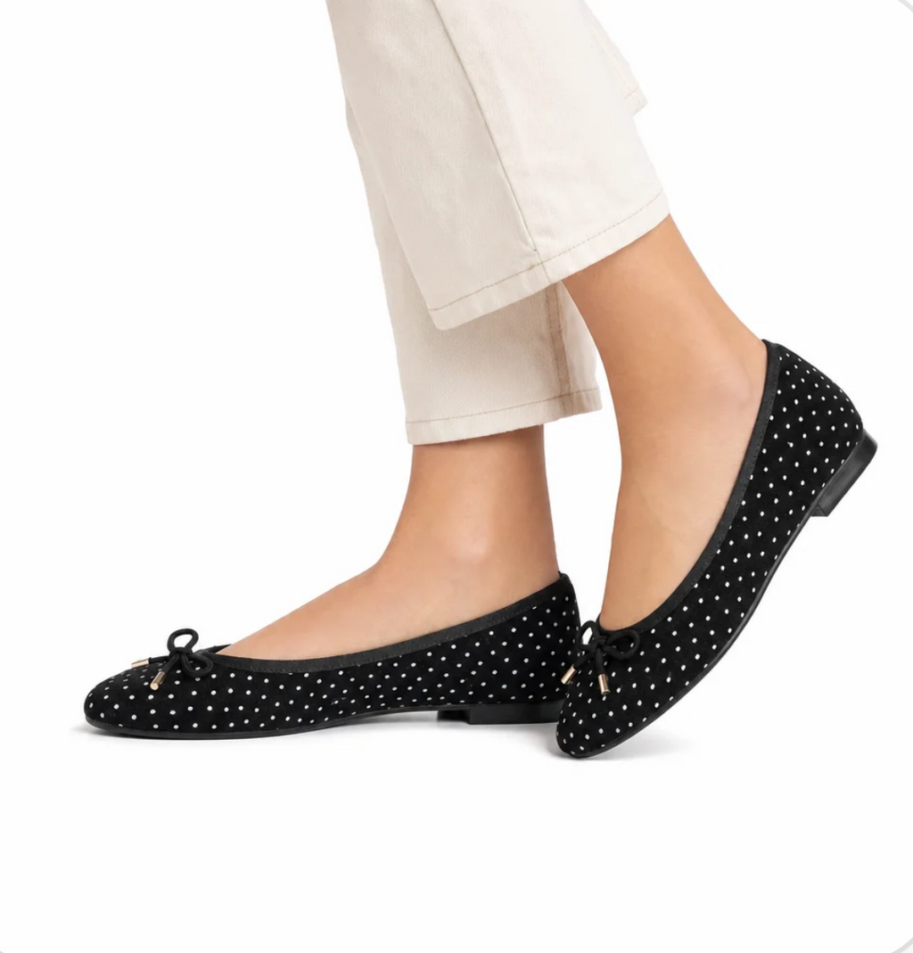 Women's Polka-Dot Ballet Flat — Bow Detail, Square Toe, Foldable — Valendrua Bardot