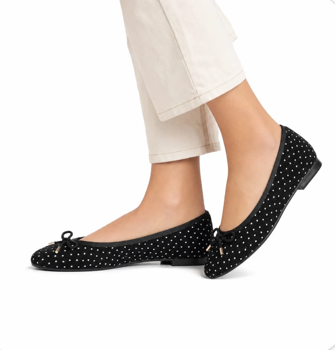 Women's Polka-Dot Ballet Flat — Bow Detail, Square Toe, Foldable — Valendrua Bardot