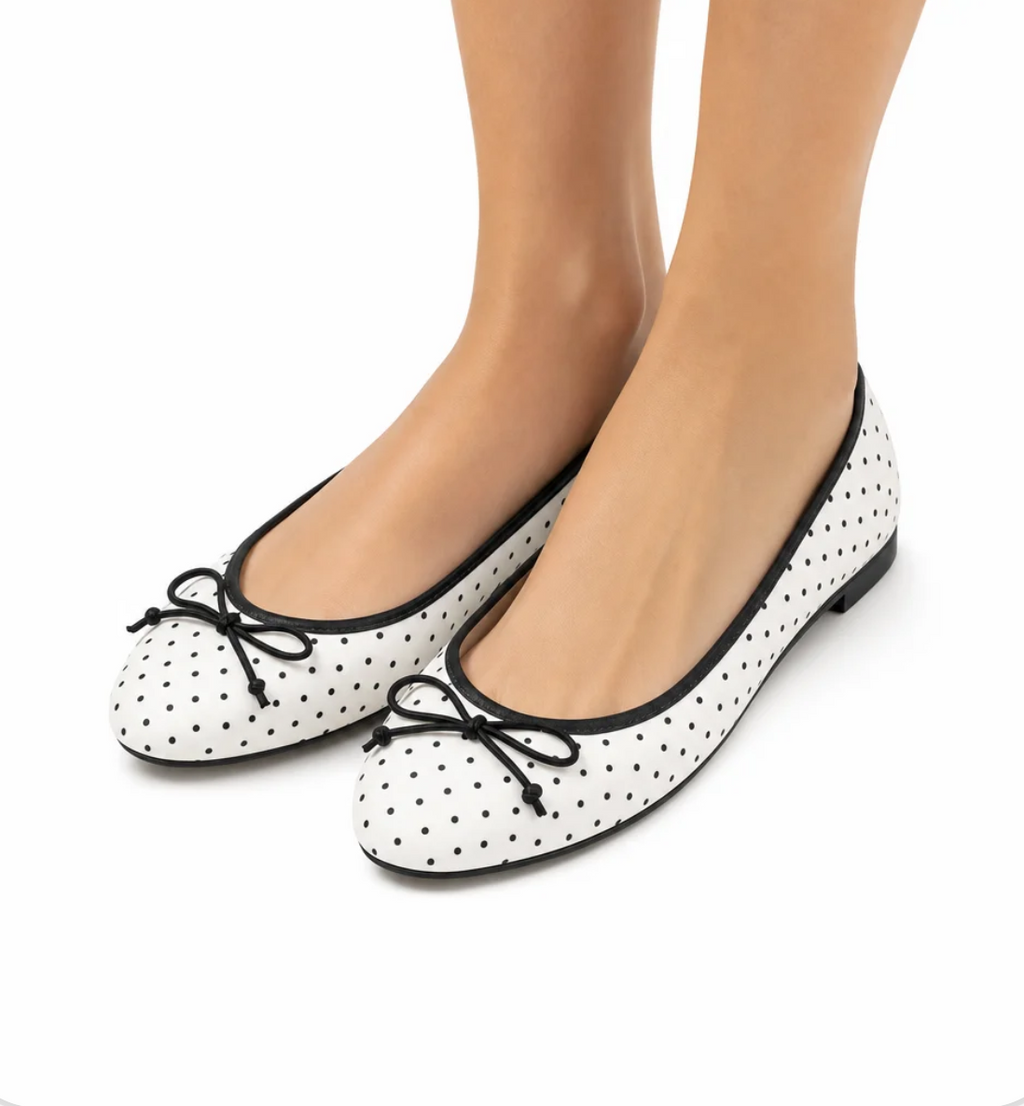 Women's Polka-Dot Ballet Flat — Bow Detail, Square Toe, Foldable — Valendrua Bardot