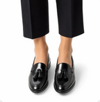 Women's Tassel Loafer — Almond Toe, Suede, Low Stacked Heel — Valendrua Mayfair