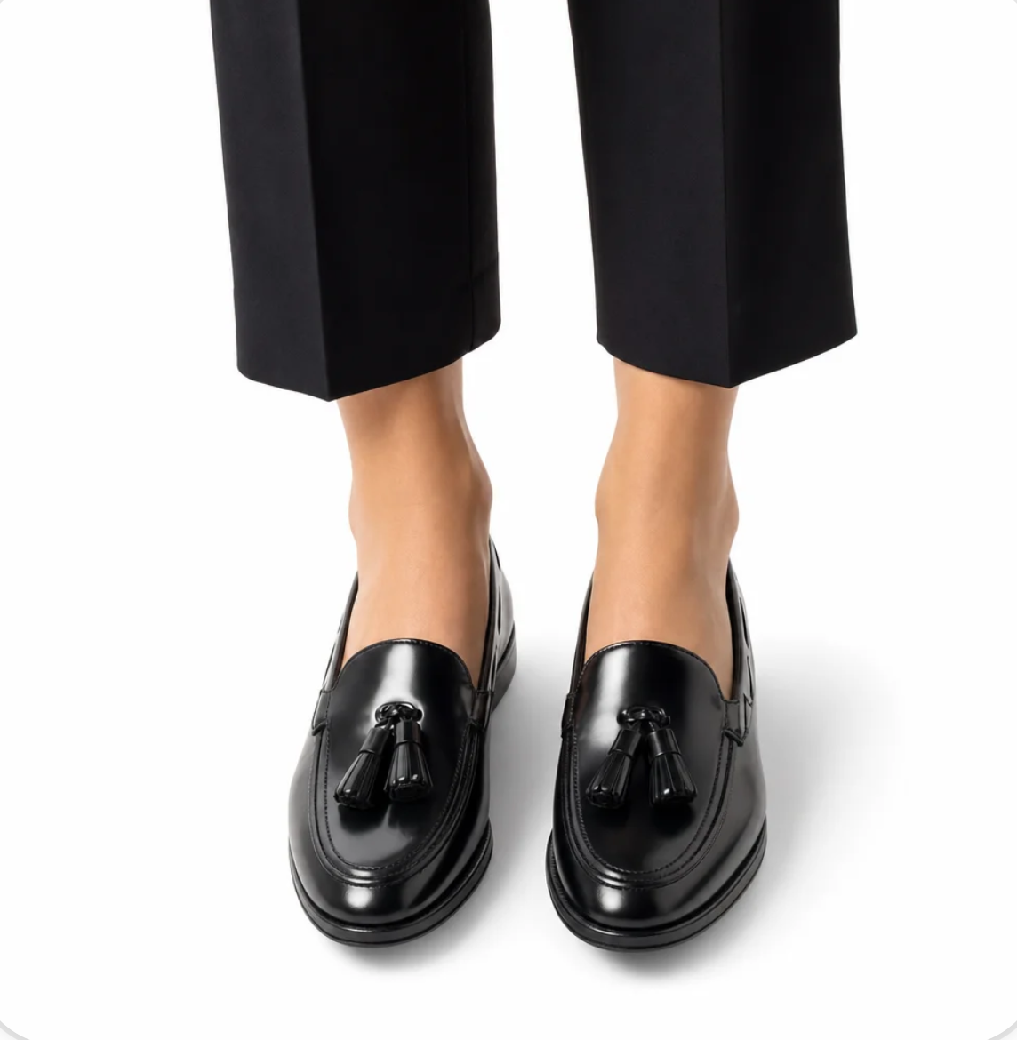 Women's Tassel Loafer — Almond Toe, Suede, Low Stacked Heel — Valendrua Mayfair