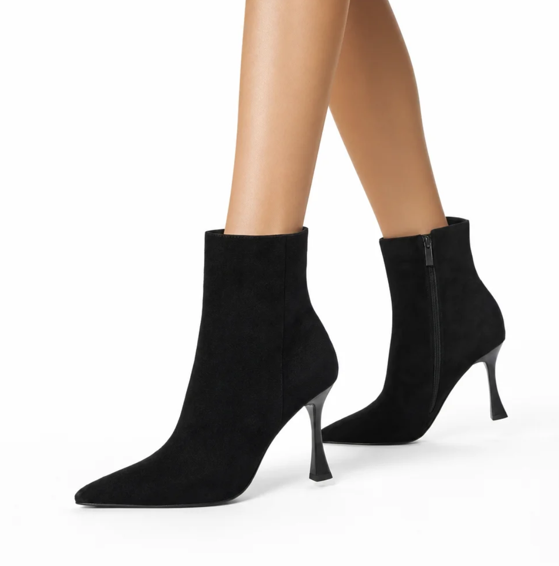 Women's Pointed-Toe Sock Boot — Sculptural Flared Heel, Stretch Suede-Look — Valendrua Sloane