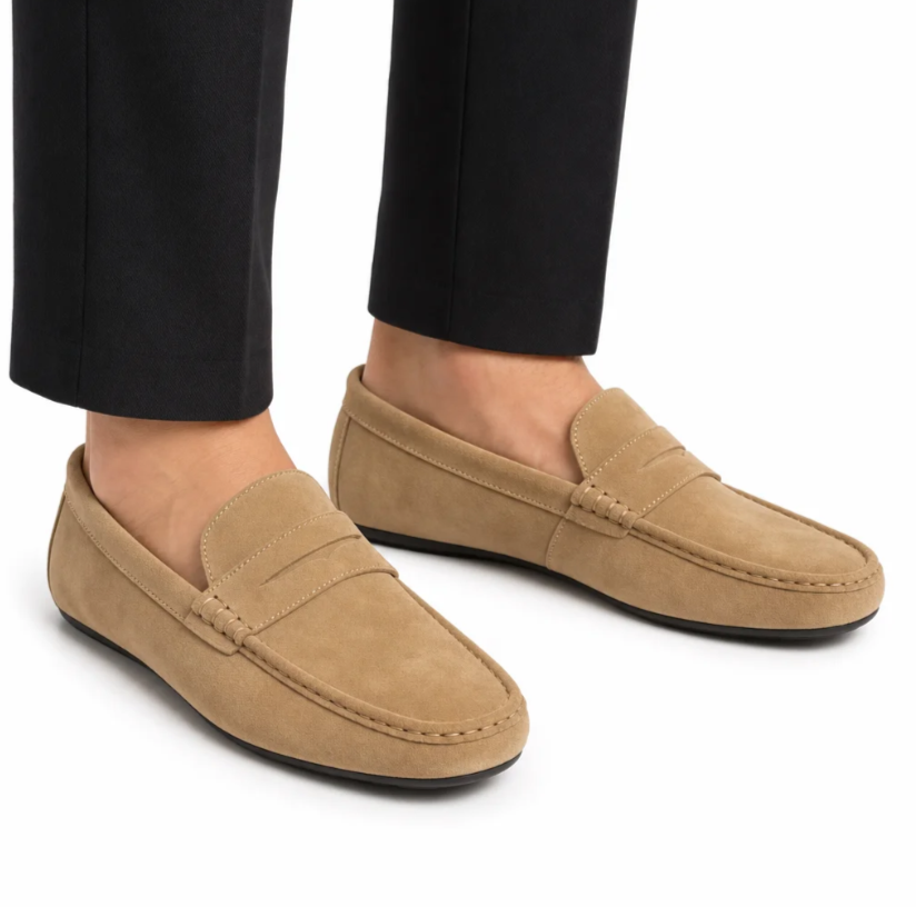 Men's Suede Penny Loafer — Driving Sole, Slip-On — Valendrua Marlow