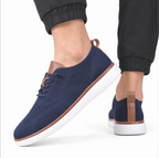 Men's Knit Derby Sneaker — Stretch-Knit Upper, Leather-Look Heel, White Sole — Valendrua Ashby