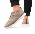 Men's Knit Derby Sneaker — Stretch-Knit Upper, Leather-Look Heel, White Sole — Valendrua Ashby