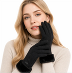 Women's Faux-Suede Gloves — Faux-Fur Cuff, Fleece-Lined, One Size — Valendrua Margot