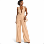 Women's Wide-Leg Jumpsuit — Deep-V Sleeveless, Belted Waist — Valendrua Avalon