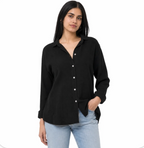 Women's Linen-Blend Button-Down Shirt — Relaxed Loose Fit, Lapel Collar — Valendrua Mirren