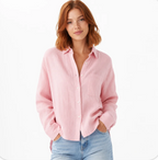 Women's Linen-Blend Button-Down Shirt — Relaxed Loose Fit, Lapel Collar — Valendrua Mirren