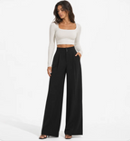 Women's High-Waisted Wide-Leg Trousers — Fluid Tailored Drape, Double-Button Waist — Valendrua Whitford